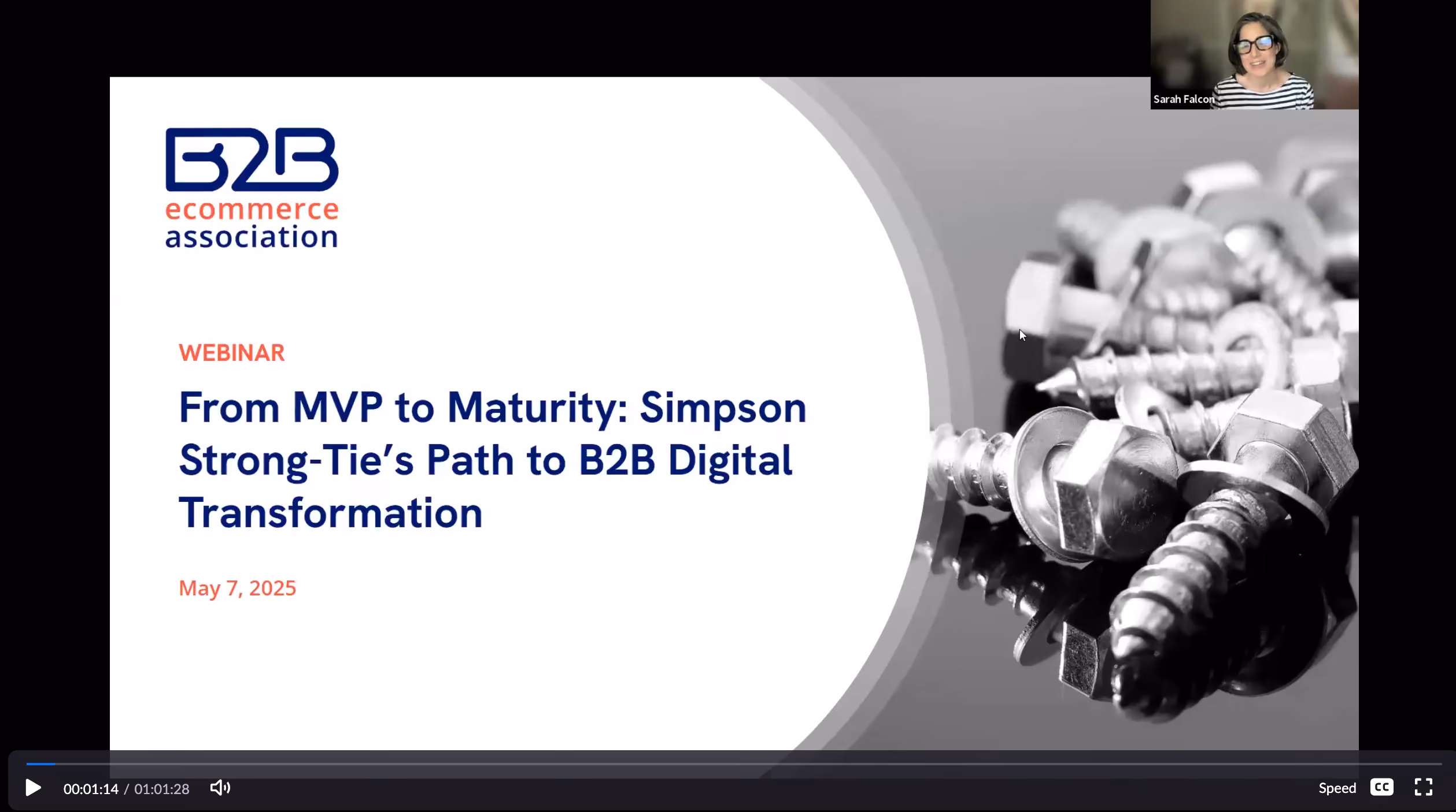 WEbinar Intro Slide: "From MVP to Maturity: Simpson Strong-Tie's Path to B2B Digital Transformation" on May 7, 2025 hosted by B2B eCommerce Association