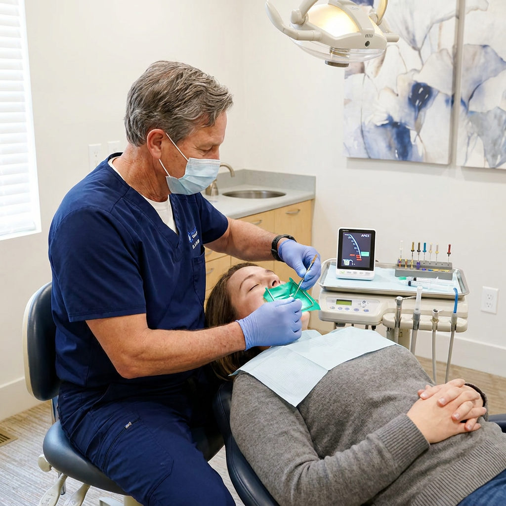 A Brighton dentist uses an apex locator for root canal therapy at Schaefer Dental Group.