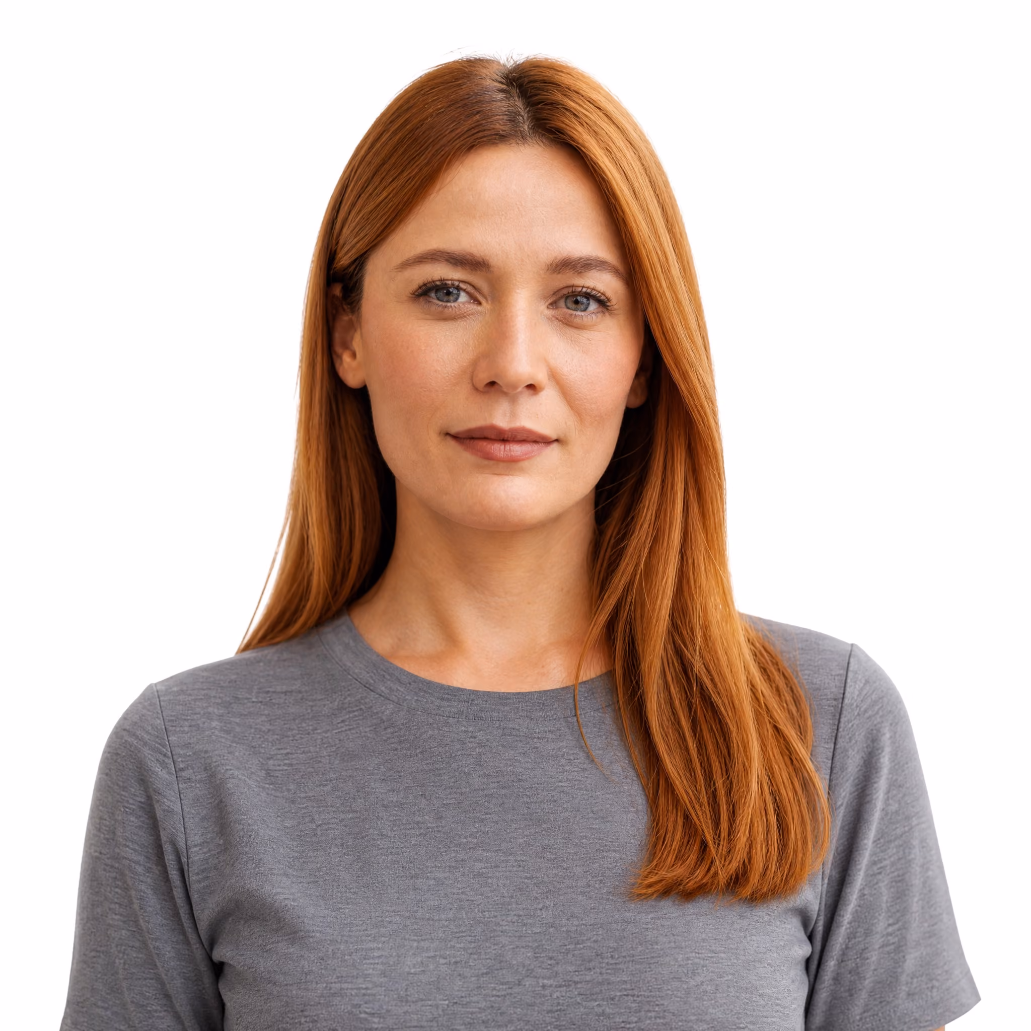 A portrait of a woman facing the camera, her template bound to an anonymous badge number