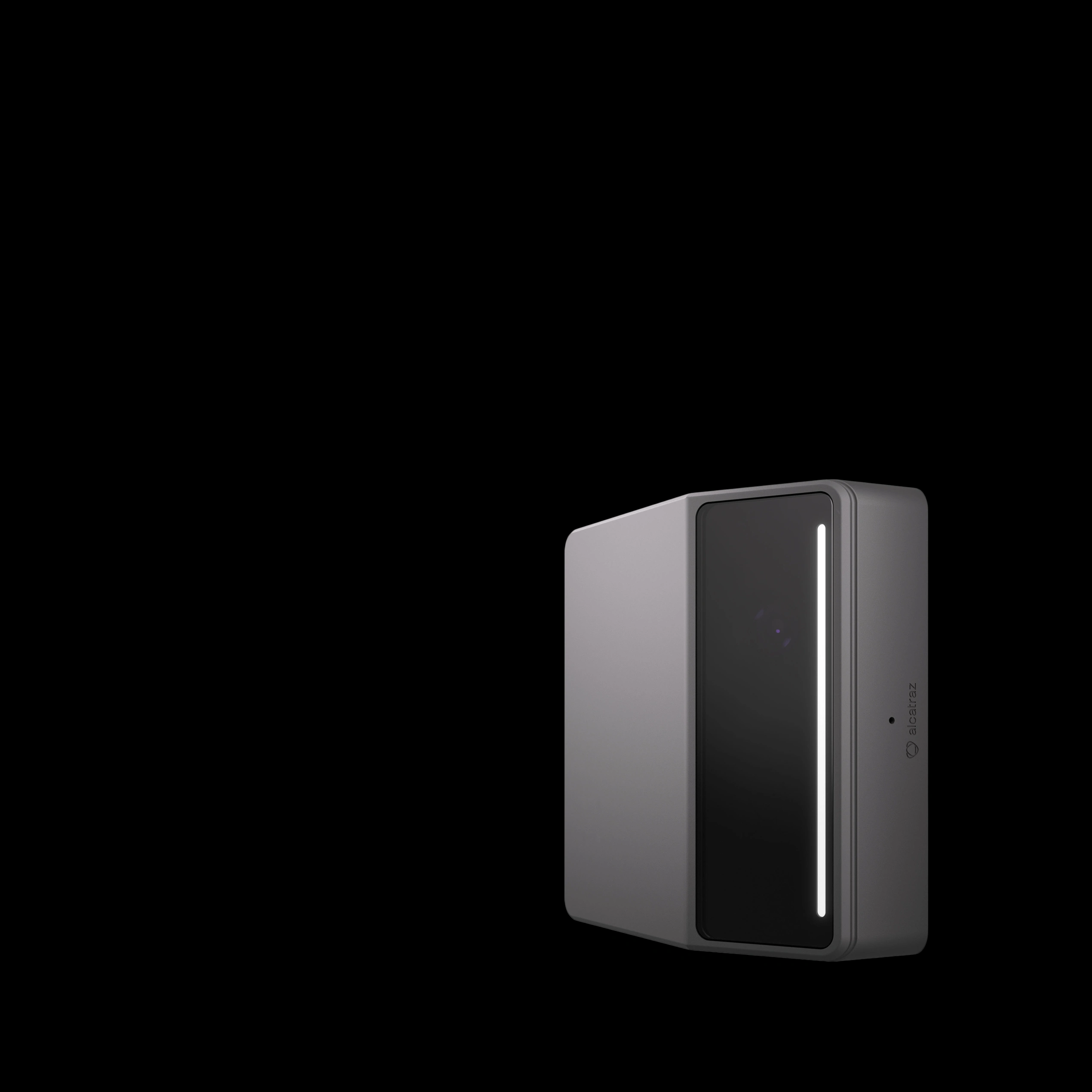 Rock X on black, its display facing the entryway