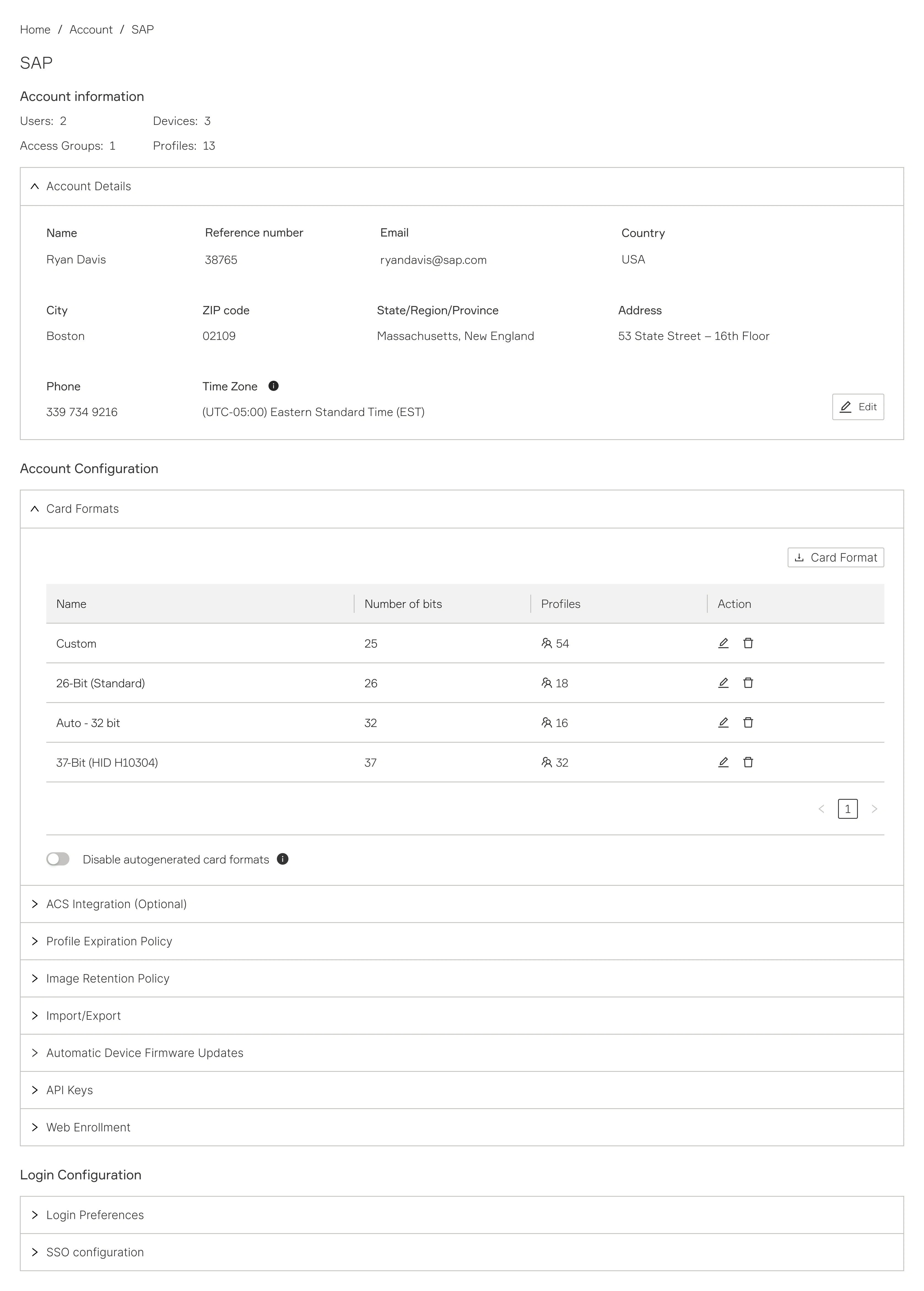 Account configuration and policies in Rock Cortex