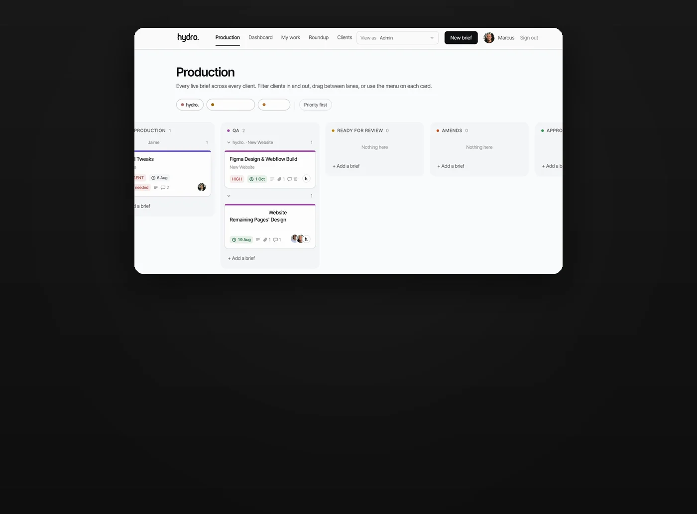 hydro.website client portal approvals