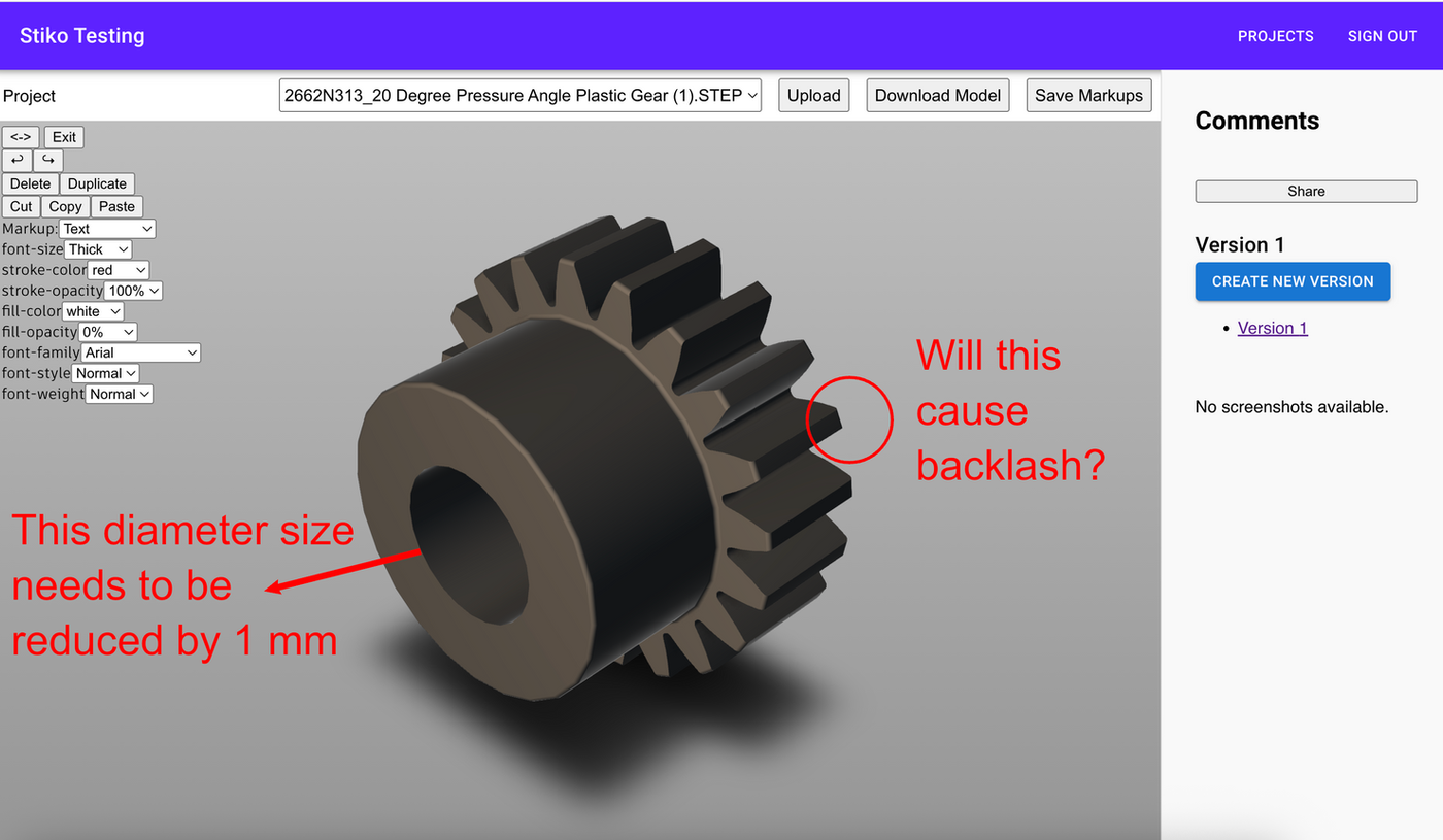 Markup and comments placed directly on a technical drawing in stiko