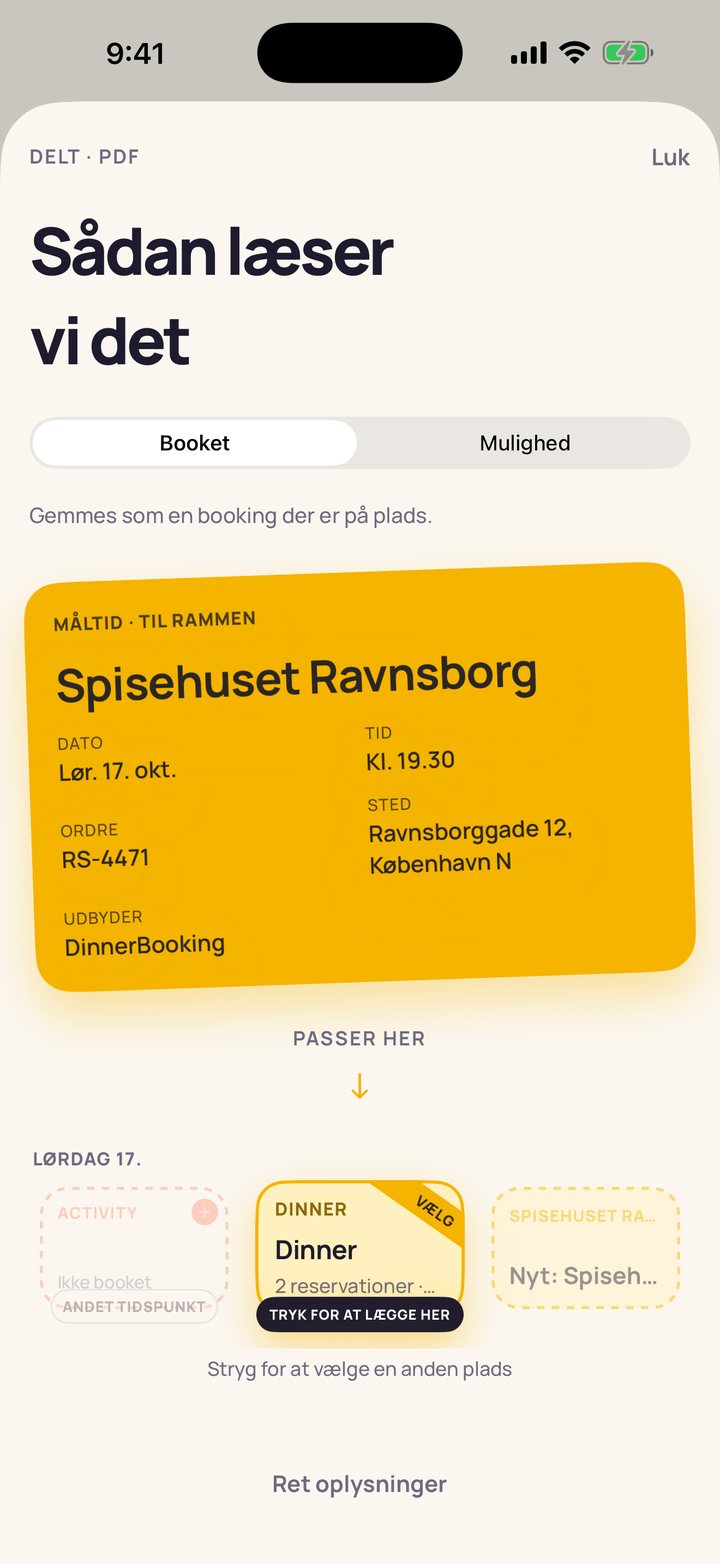NotBooked læser en restaurantbekræftelse og foreslår, hvor den hører til