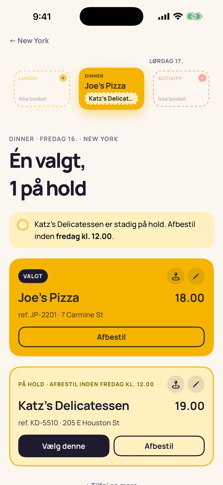 Et spot med én bekræftet booking og én på hold
