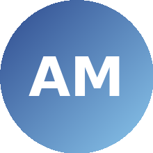 Circle with gradient blue background and white uppercase letters 'AM' centered.