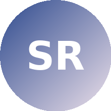 Circular gradient background transitioning from blue to light lavender with white uppercase letters 'SR' centered.