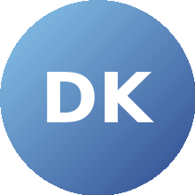 Blue circular icon with white uppercase letters DK in the center.