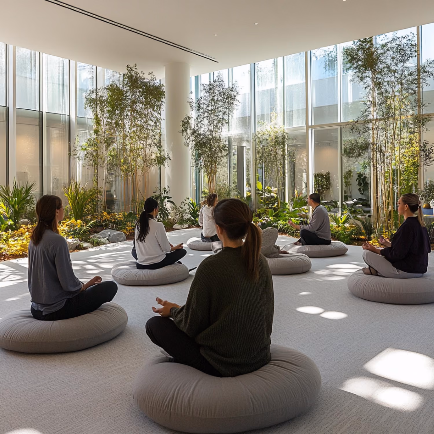 Morning corporate yoga workplace session