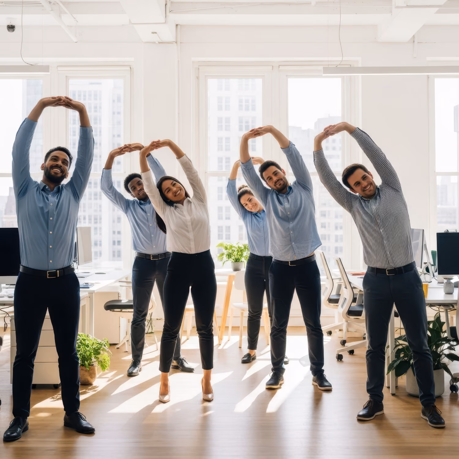 Hybrid corporate yoga session