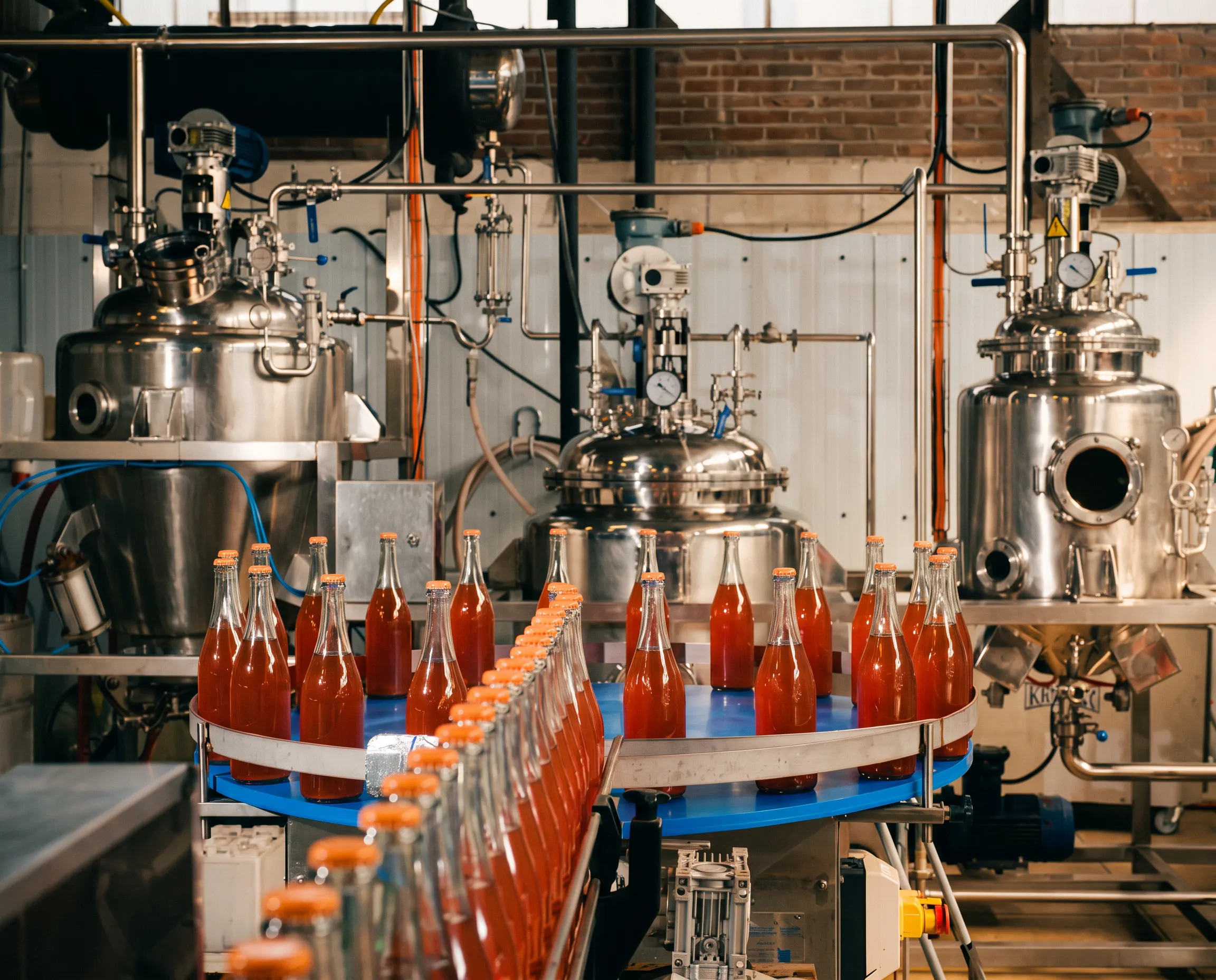 Flessen op de productielijn van De Frisdrank Fabriek