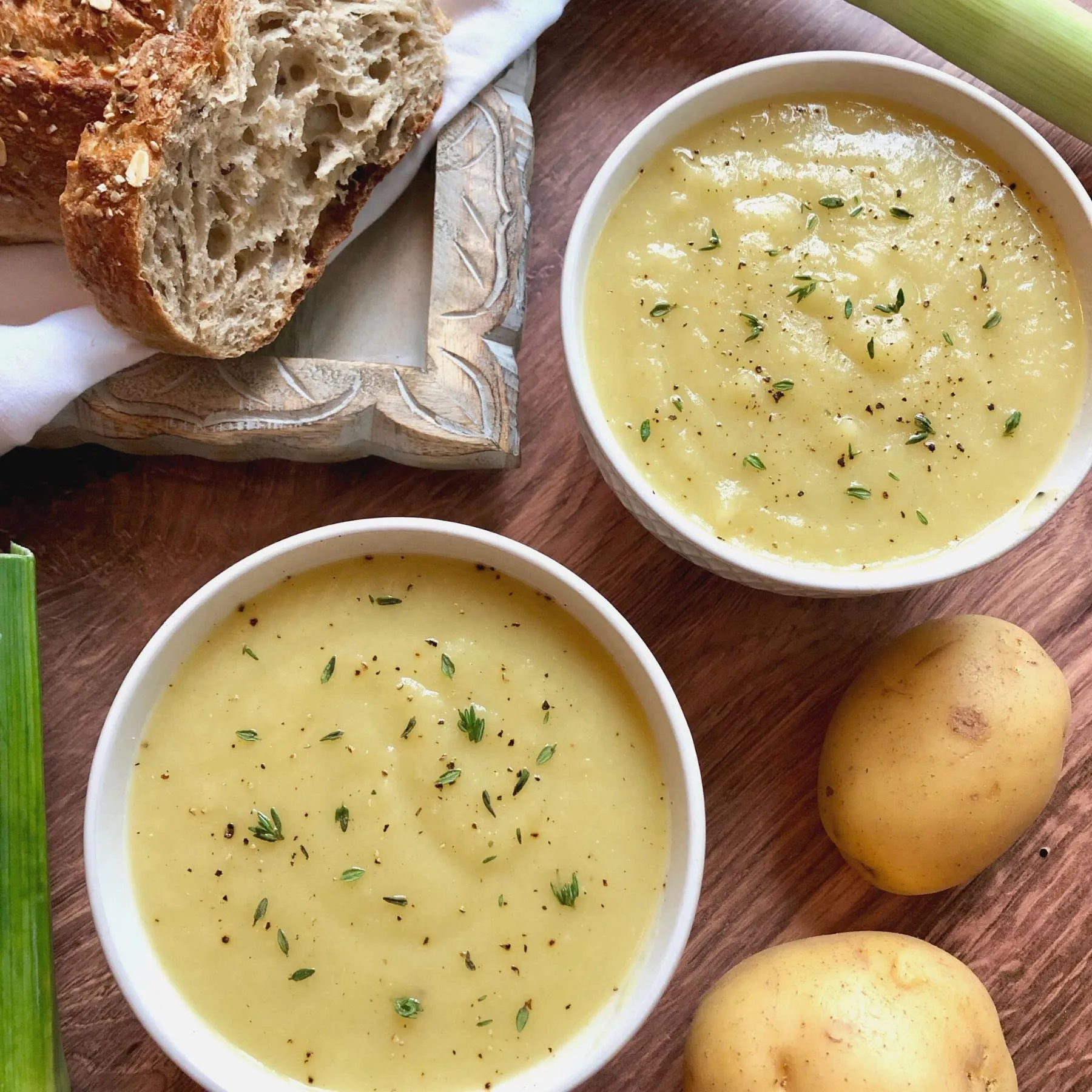 Homemade soup served with bread