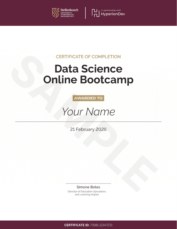 Certificate for the bootcamp
