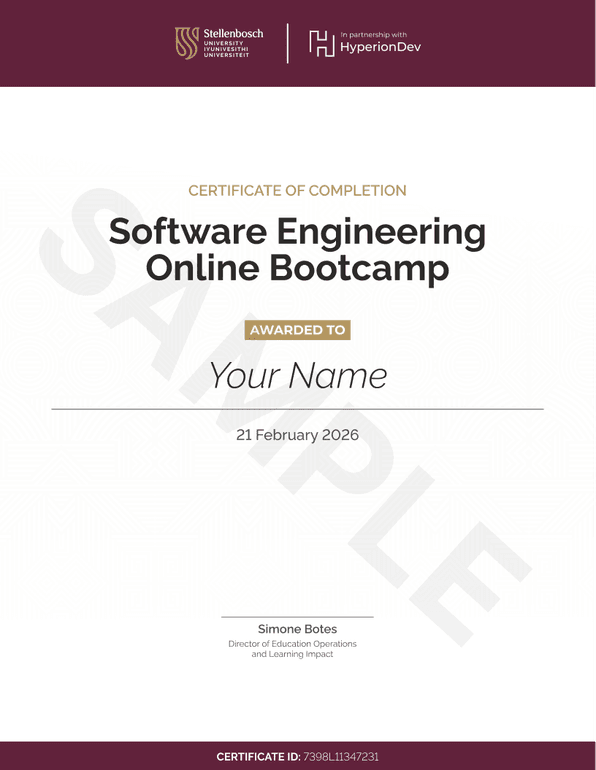 Certificate for the bootcamp