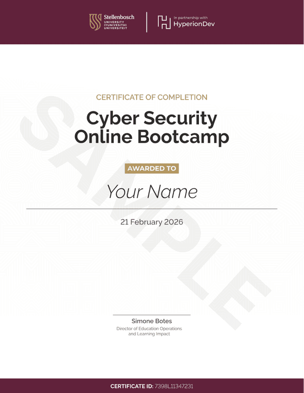 Certificate for the bootcamp