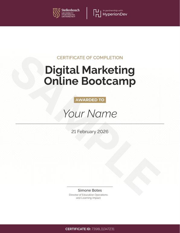 Certificate for the bootcamp