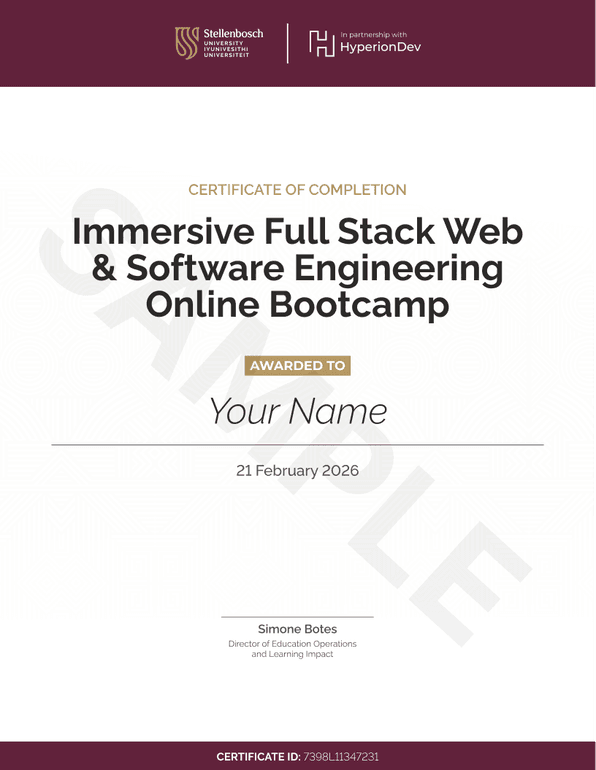 Certificate for the bootcamp