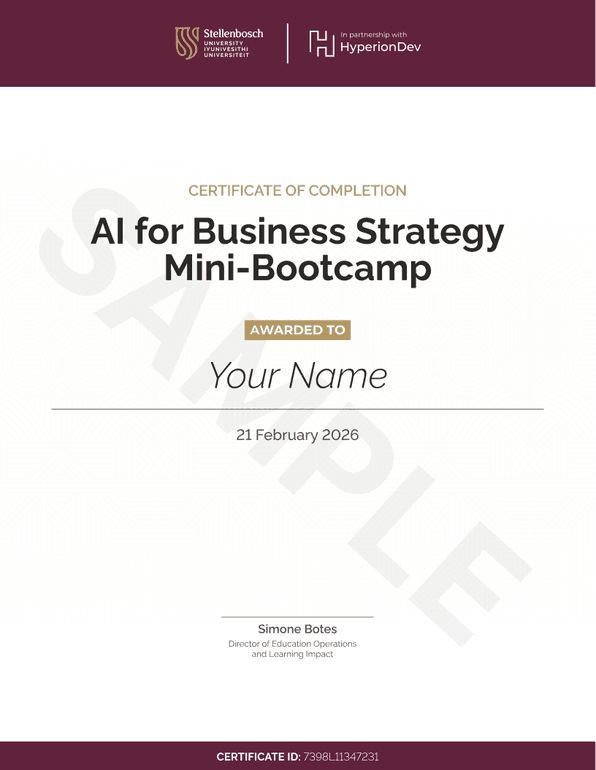 Certificate for the bootcamp