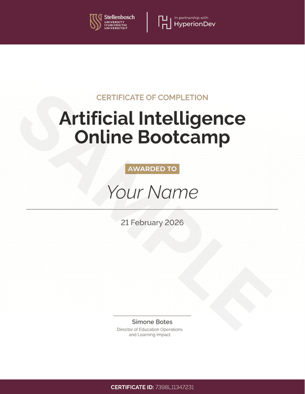 Certificate for the bootcamp