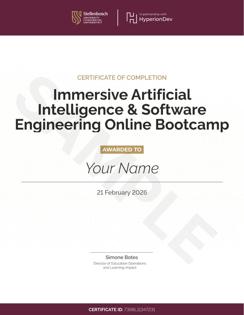 Certificate for the bootcamp