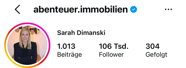 Instagram-Profil von Abenteuer Immobilien, Kunde von Teaching Socials