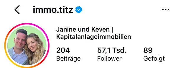 Instagram-Profil von Immo Titz, Kunde von Teaching Socials