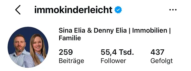 Instagram-Profil von Immo Kinderleicht, Kunde von Teaching Socials