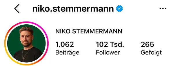 Instagram-Profil von Niko Stemmermann, Kunde von Teaching Socials