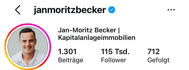 Instagram-Profil von Jan-Moritz Becker, Kunde von Teaching Socials