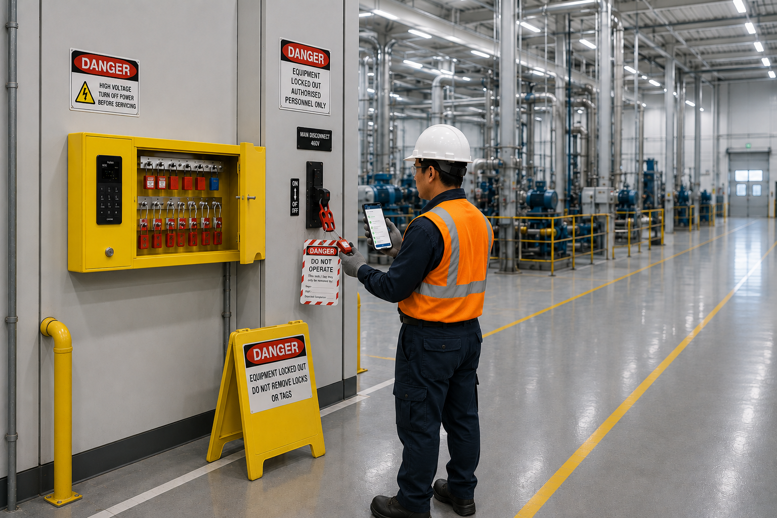 LOTOBOX lockout/tagout system installed in a factory
