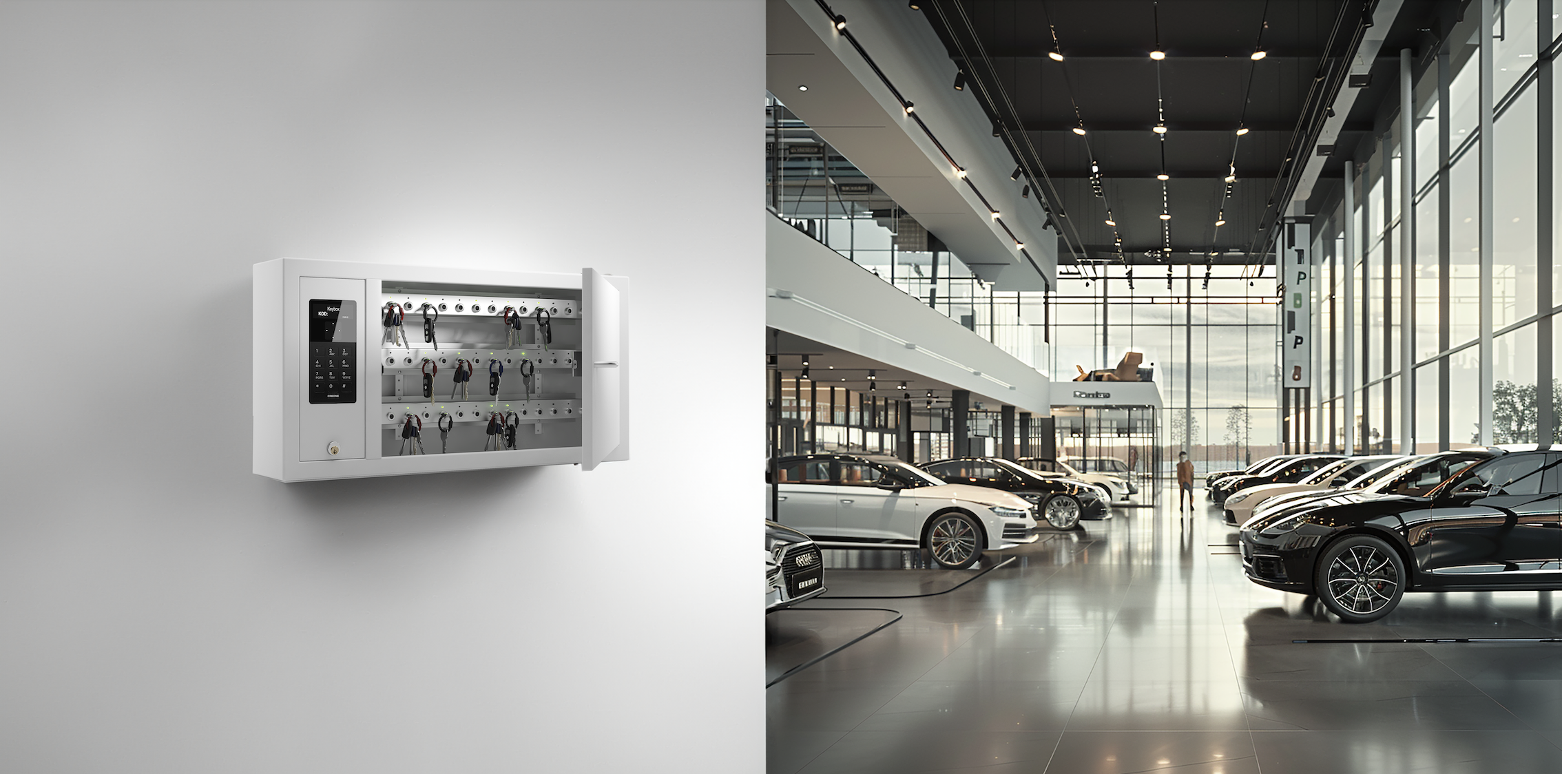 KeyBox Asia key management cabinet installed in a car showroom