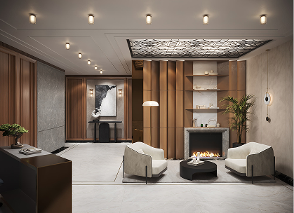 Luxury residential interior with fireplace