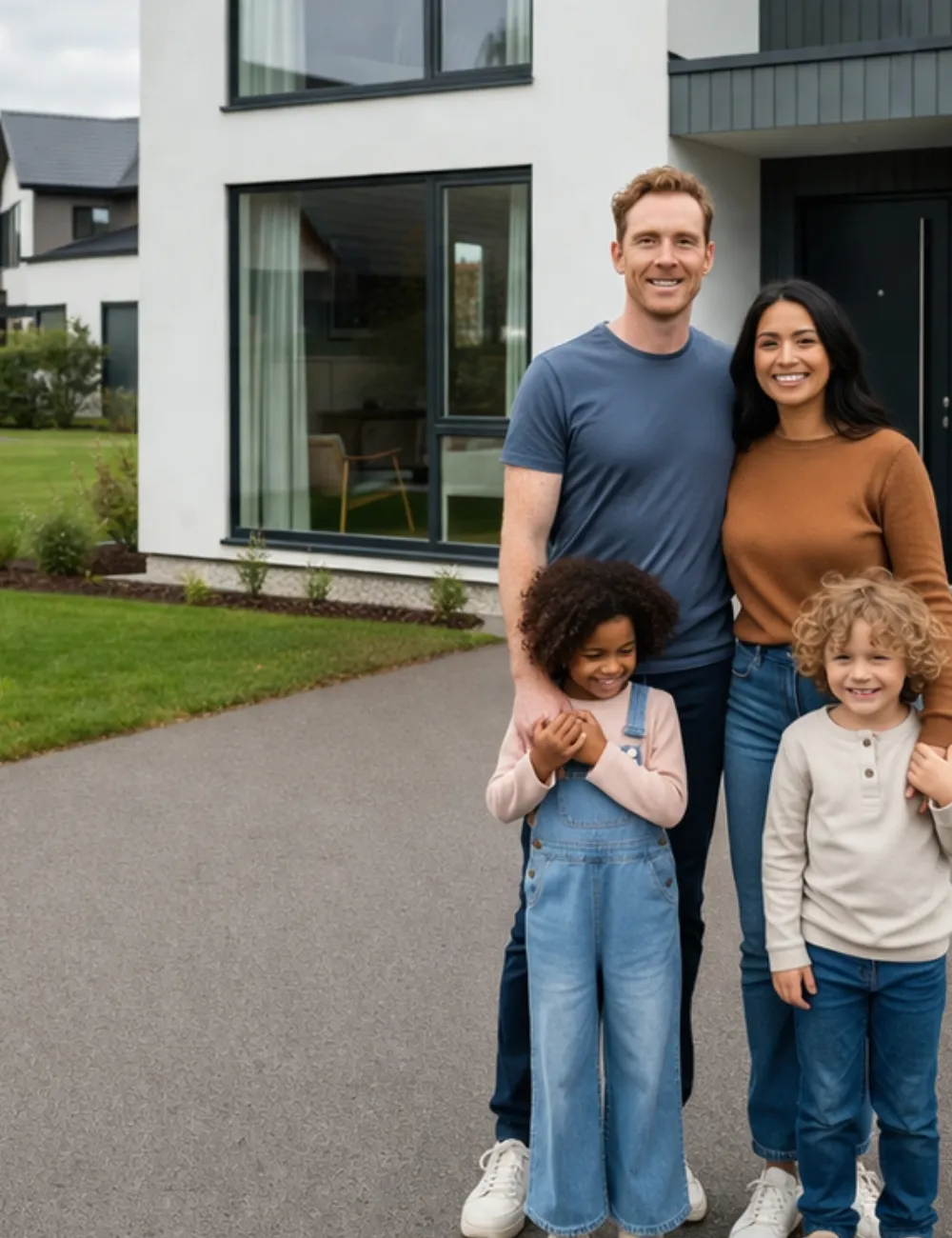 Happy family in front of their new home - Capitis Private Mortgage