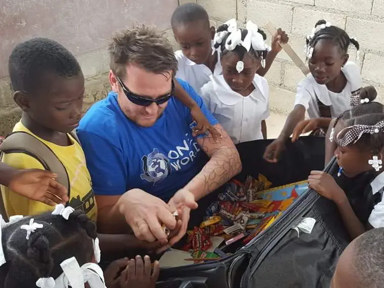 Brock Frost in Haiti handing out supplies