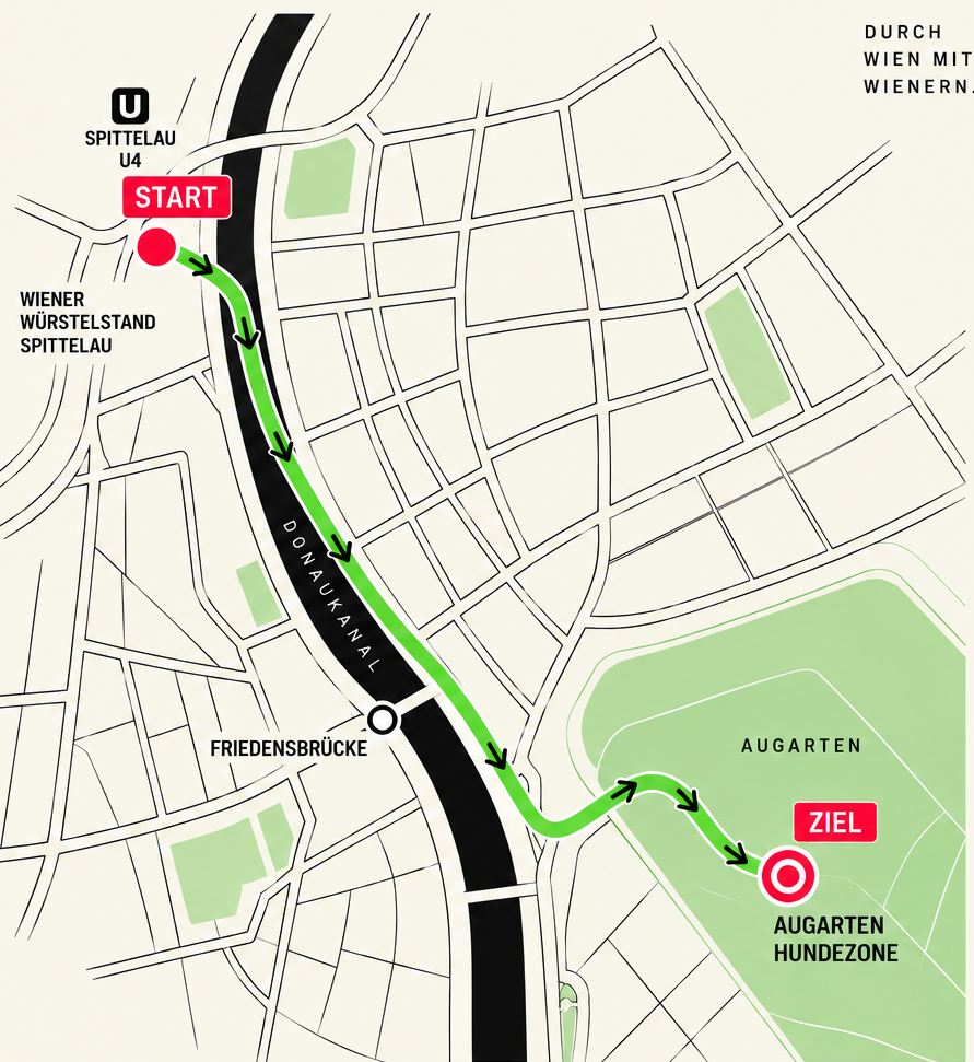 Original Wiener Wiener Walk route map from Spittelau to the Augarten dog zone