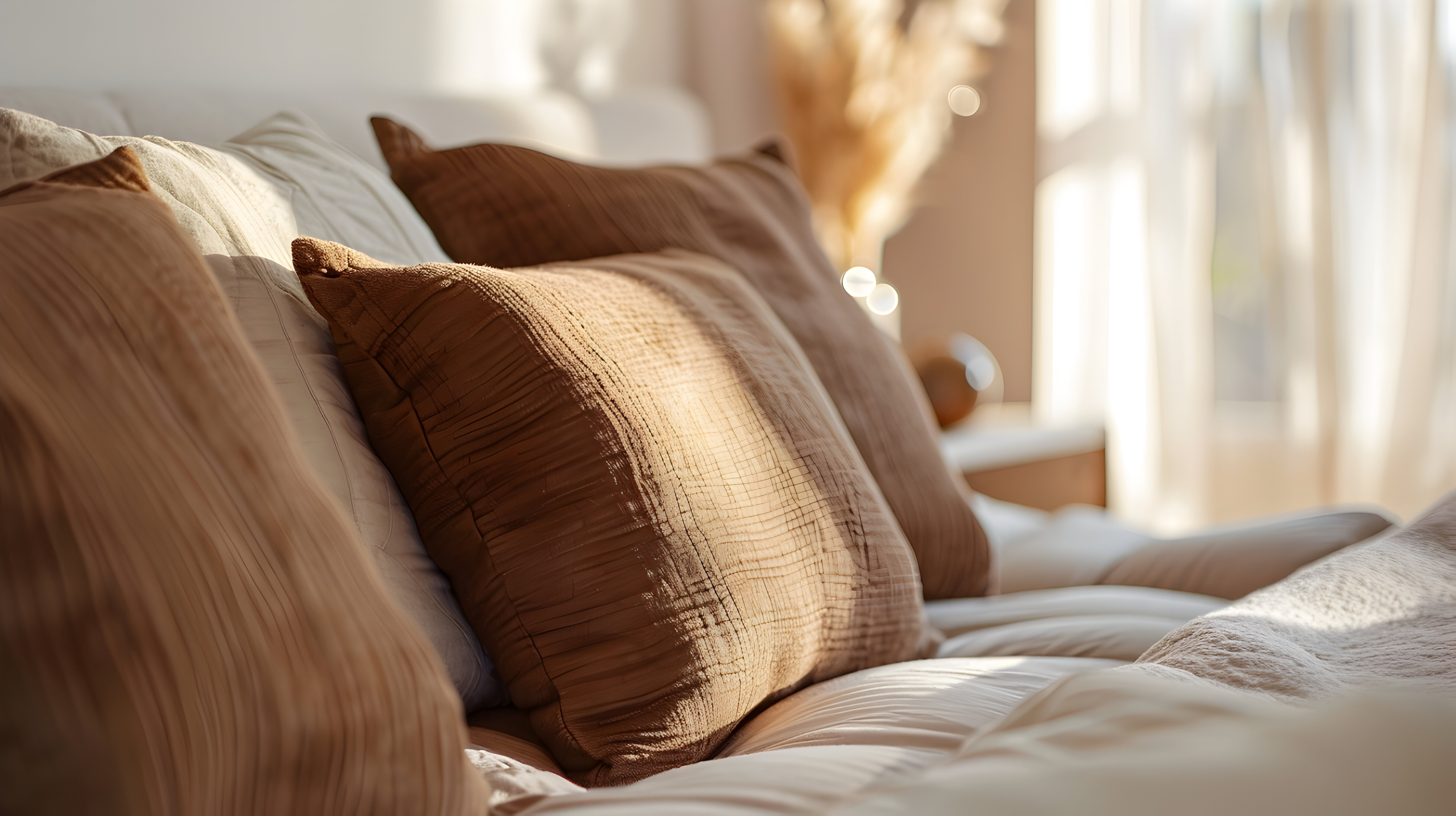 Bed with pillows stock image