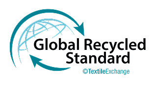 Global Recycled Standard logo featuring a stylized globe with two circular arrows indicating recycling and the text 'Global Recycled Standard' beside it, with ©TextileExchange underneath.
