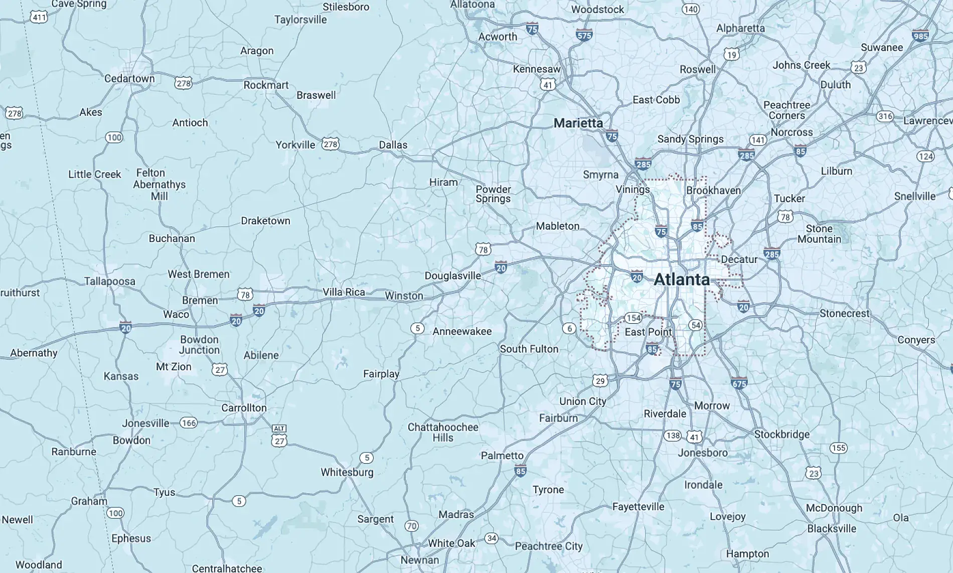 Map of Atlanta Leak Pros service area