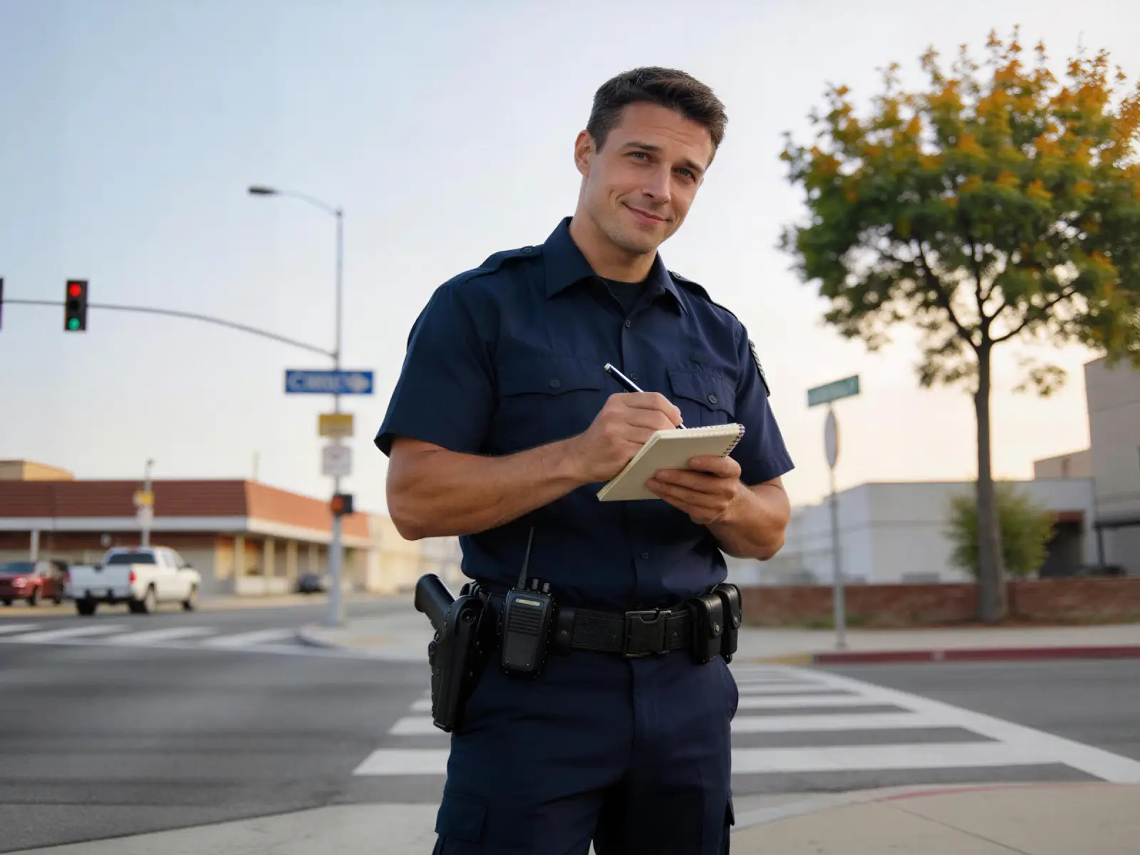 A police officer writing a report