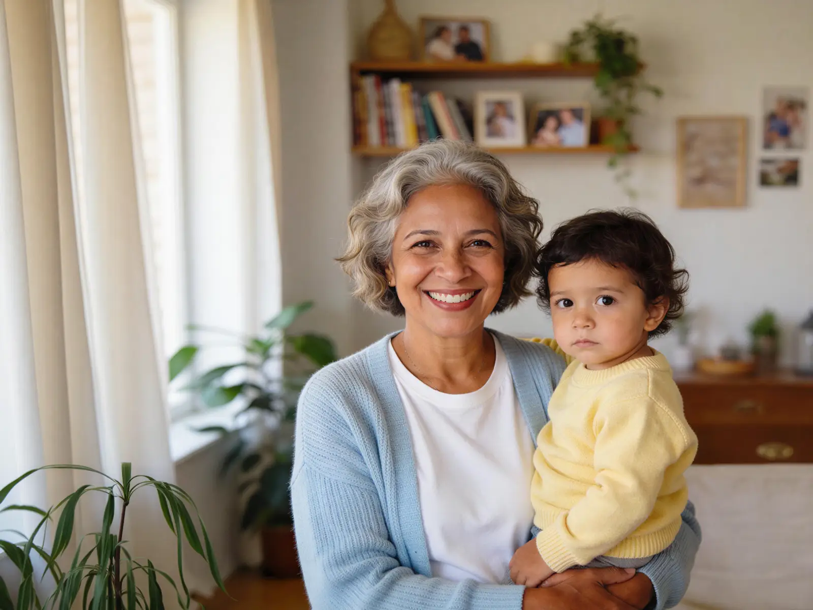 A grandmother walking with a young child