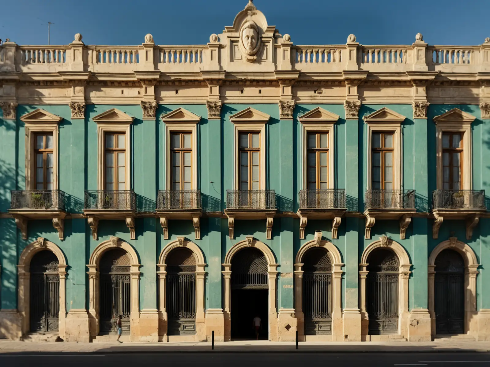 The ornate facade of a grand classical building
