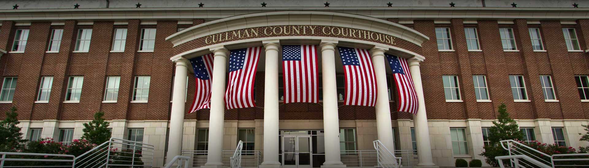 Cullman County Courthouse with American flags