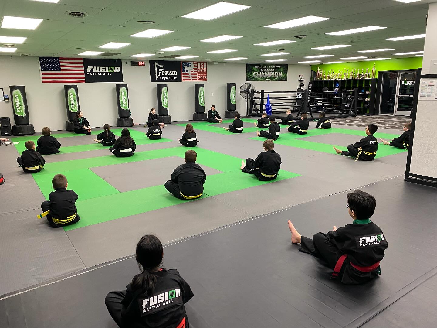 Instructor teaching a kids class at Fusion Martial Arts