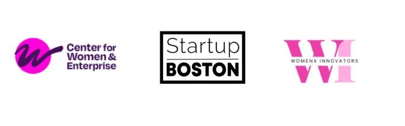 Logos for Center for Women & Enterprise, Startup Boston, and Womenx Innovators