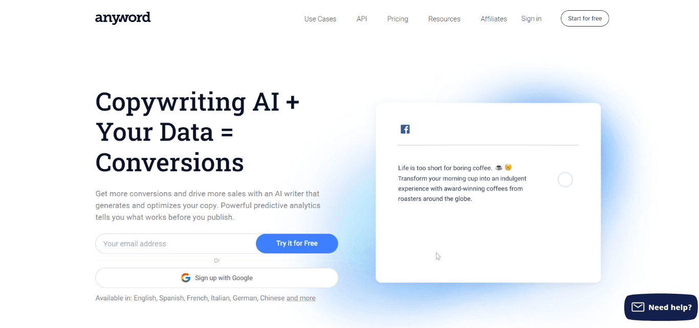 Anyword.com - Copywriting AI with predictable results