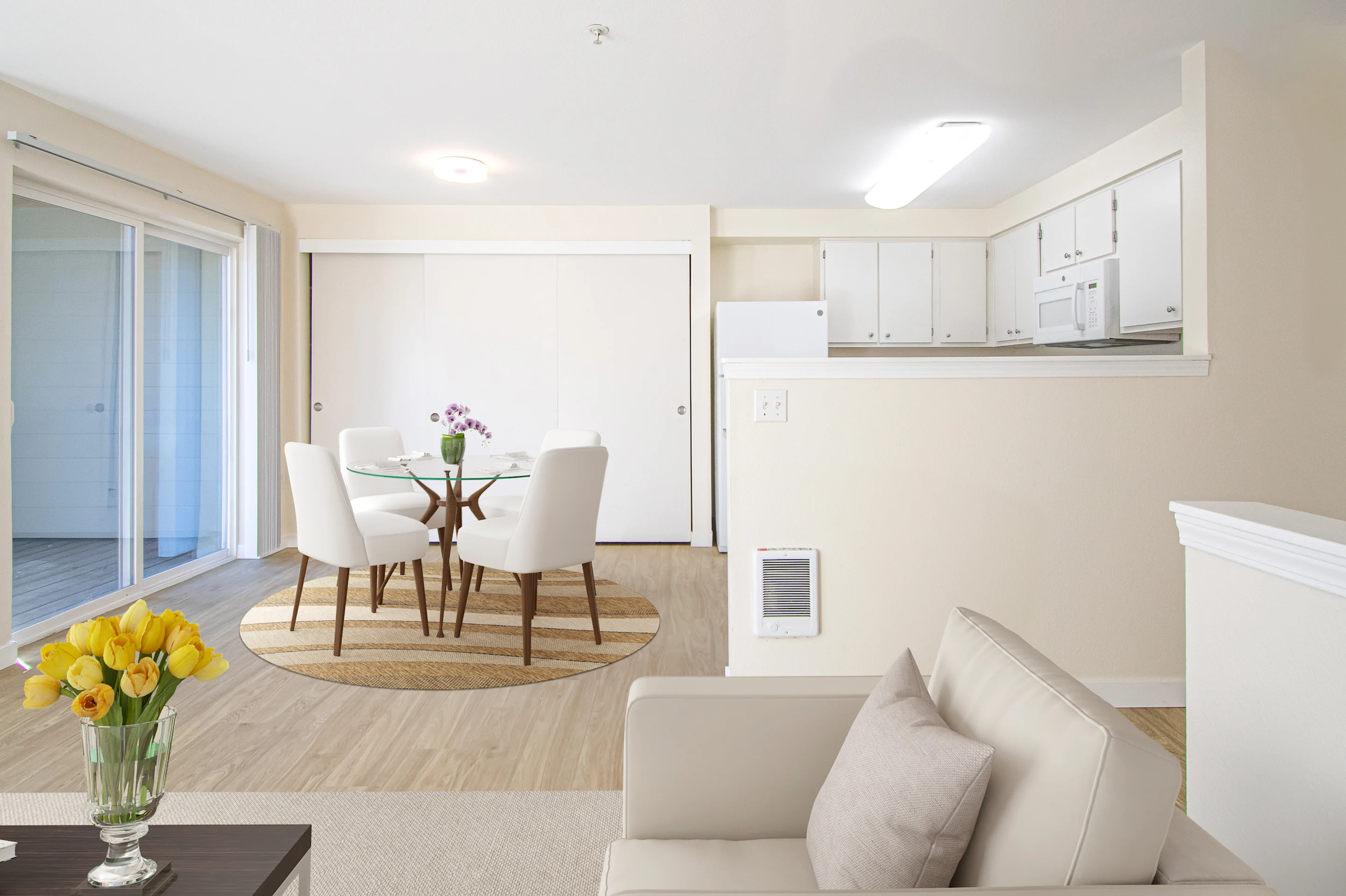 Furnished living room and dining room