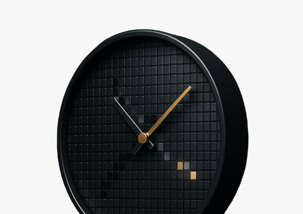 Black wall clock with gold hands