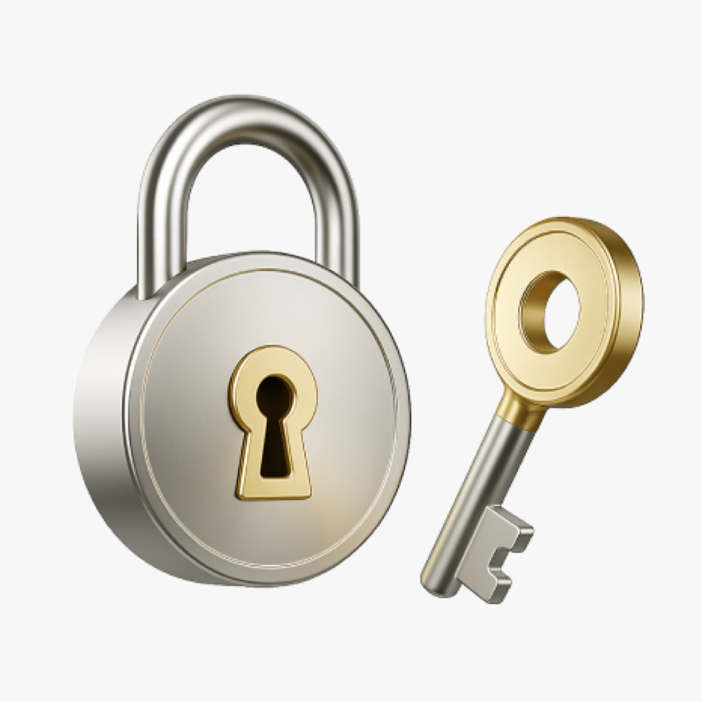 Padlock with a gold key
