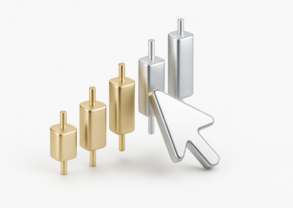 Gold candlestick chart with a cursor