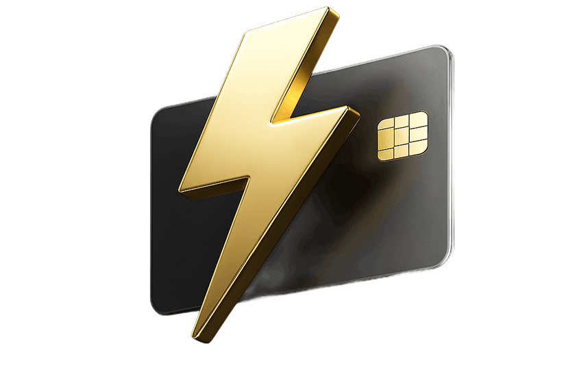 Black card with a gold lightning bolt